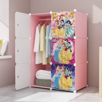 PRINCESS PINK 6 cube DIY Multipurpose Portable Wardrobe Cabinet Clothes Storage Organizer Almari Rak