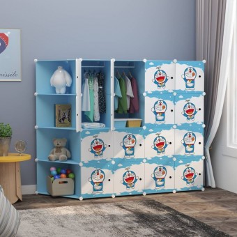 New Doraemon 16 cube Corner DIY Multipurpose Wardrobe Cabinet Clothes Storage Organizer Almari Rak D