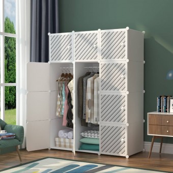 LINE WHITE 12 cube White DIY Multipurpose Wardrobe Cabinet Clothes Storage Organizer Almari Rak Drop