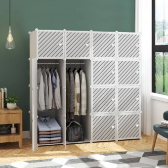 LINE WHITE 16 cube White DIY Multipurpose Wardrobe Cabinet Clothes Storage Organizer Almari Rak Drop