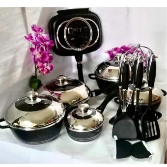 [Ready Stok] Dessini 23pcs Italy Non Stick Granite Cooking Pot Frying Pan Set Kitchen Cookware Periu