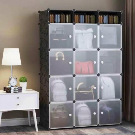 PLAIN Book Rack 12C With Storage Rack Almari Karton DIY Children Cartoon Cube Cabinet Wardrobe