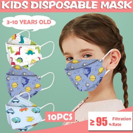 [ 10 PCS PACK ] KF94 Kids Face Mask Child Children 4 Layers Cartoon 3D Disposable Earloop 4 Ply Kore