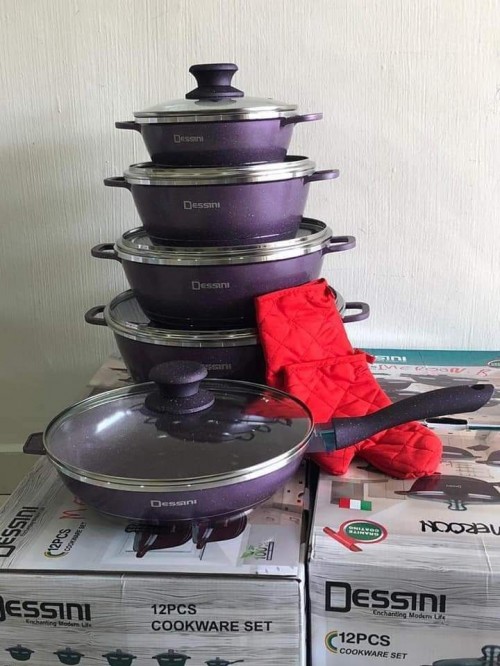 NEW DESSINI 12pc Set Cookware Premium Casserole Granite Set Frying Pan Kitchenware Dropship