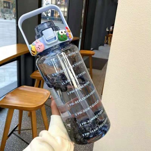 2000ml Reminder Fitness water bottle with straw scale Big bottle 2Liter Gym bottle Sport Student wat