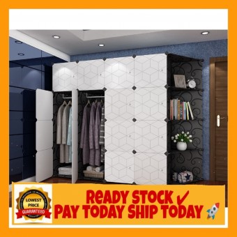 WHITE BLACK 16 Cube Corner DIY Multipurpose Wardrobe Cabinet Clothes Storage Organizer Almari Rak Dr