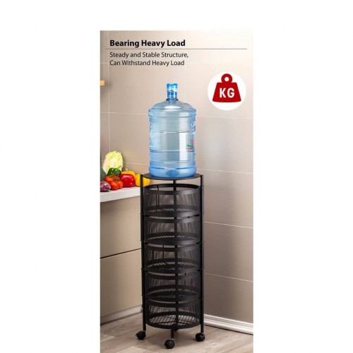 [Ready Stock] Multipurpose 4/5 Tier Kitchen Storage Rack with Rotating Basket and Detachable Whe