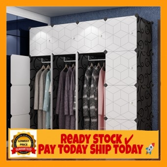 WHITE BLACK 16 cube White DIY Multipurpose Wardrobe Cabinet Clothes Storage Organizer Almari Rak Dro