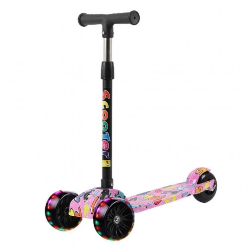 Kids Scooter Foldable Adjustable Height Cartoon Tri Wheels Kick Flash Wheel Height Adjustable With L