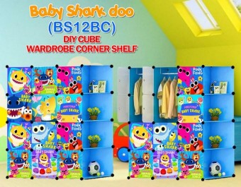 Babyshark 12 cube C DIY Multipurpose Wardrobe Cabinet Clothes Storage Organizer Almari Rak Dropship