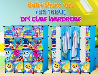 Babyshark 16 cube Rack DIY Multipurpose Wardrobe Cabinet Clothes Storage Organizer Almari Rak Dropsh
