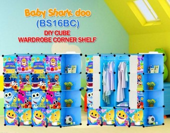 Babyshark 16 cube C DIY Multipurpose Wardrobe Cabinet Clothes Storage Organizer Almari Rak Dropship