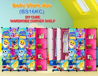 Babyshark 16 cube C DIY Multipurpose Wardrobe Cabinet Clothes Storage Organizer Almari Rak Dropship