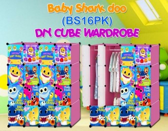 Babyshark 16 cube  DIY Multipurpose Wardrobe Cabinet Clothes Storage Organizer Almari Rak Dropship