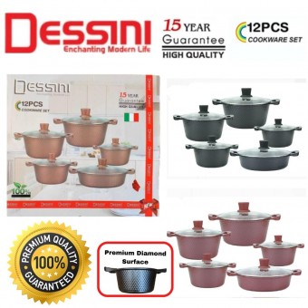 NEW DESSINI Premium Diamond 12pc Set Cookware Premium Casserole Granite Set Frying Pan Kitchenware D
