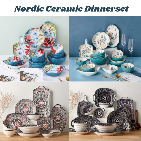 [Ready Stock] Nordic Luxury Set Ceramic Tableware/ Dinnerware Set Bohemian Dinner Plate / Bowl / Spo