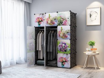 FloweryRoses 12 cube Black DIY Multipurpose Wardrobe Cabinet Clothes Storage Organizer Almari Rak Dr