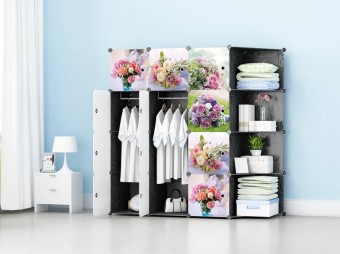FloweryRoses 12 cube C Black DIY Multipurpose Wardrobe Cabinet Clothes Storage Organizer Almari Rak