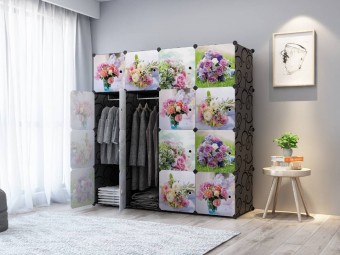 FloweryRoses 16 cube Black DIY Multipurpose Wardrobe Cabinet Clothes Storage Organizer Almari Rak Dr