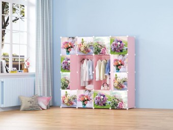 FloweryRoses 16 cube Pink DIY Multipurpose Wardrobe Cabinet Clothes Storage Organizer Almari Rak Dro