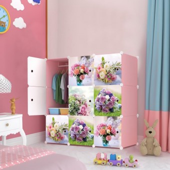 FloweryRoses 9cube Pink DIY Multipurpose Wardrobe Cabinet Clothes Storage Organizer Almari Rak Drops
