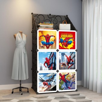 SPIDERMAN Black 6cube UpperRack DIY Multipurpose Portable Wardrobe Cabinet Clothes Storage Organizer