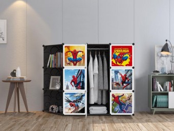 SPIDERMAN Black 9 cube C DIY Multipurpose Portable Wardrobe Cabinet Clothes Storage Organizer Almari