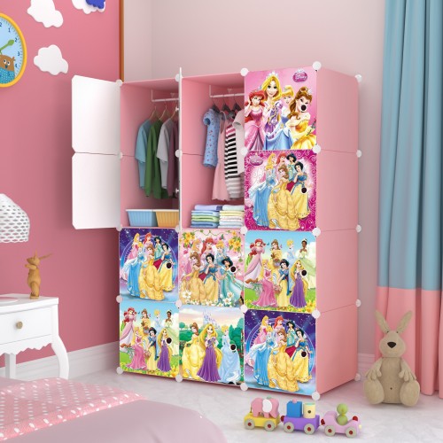 PRINCESS PINK 12 cube DIY Multipurpose Portable Wardrobe Cabinet Clothes Storage Organizer Almari Ra
