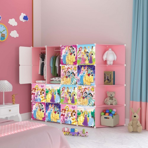 PRINCESS PINK 16 cube C DIY Multipurpose Portable Wardrobe Cabinet Clothes Storage Organizer Almari