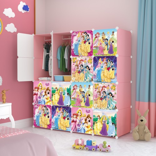 PRINCESS PINK 16 cube DIY Multipurpose Portable Wardrobe Cabinet Clothes Storage Organizer Almari Ra