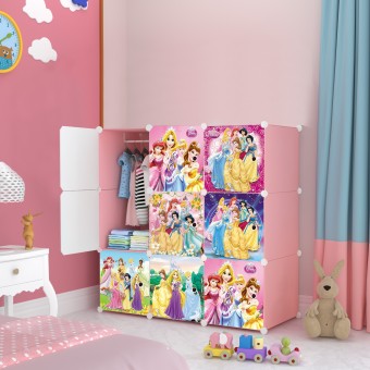 PRINCESS PINK 9 cube DIY Multipurpose Portable Wardrobe Cabinet Clothes Storage Organizer Almari Rak