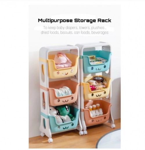 [READY STOK] Cute Stackable Storage Rack with Rotating Lock Wheels