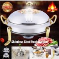 [Ready Stock] Stainless Steel Buffet Royal Gold Set 28cm Round Chafing Dish Serving Tray Catering Se