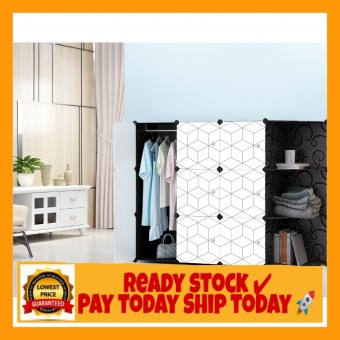WHITE BLACK 9 Cube Corner DIY Multipurpose Wardrobe Cabinet Clothes Storage Organizer Almari Rak Dro
