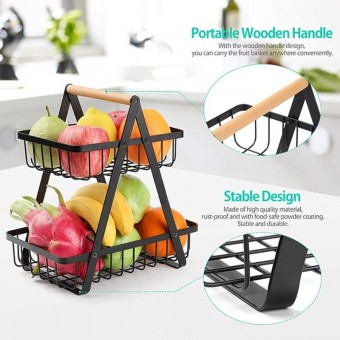 [Ready Stock] 2-Tier Metal Fruit Basket Portable Kitchen Storage for Fruits Vegetables Household Toi