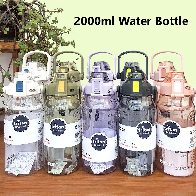 2L Large Capacity Water Bottle With Bounce Cover Time Scale Reminder For  Sports