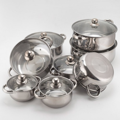 High-Quality Cookware Stainless Steel Soup Pot With Glass Lid (16pcs)