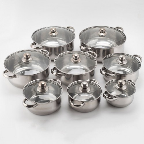 High-Quality Cookware Stainless Steel Soup Pot With Glass Lid (16pcs)
