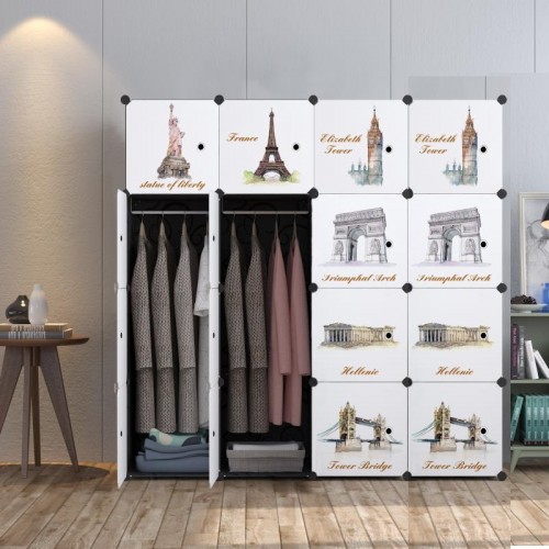 EURO BLACK 16C DIY Rack Storage Cabinet Wardrobe With Almari Hanger (EU16BK)