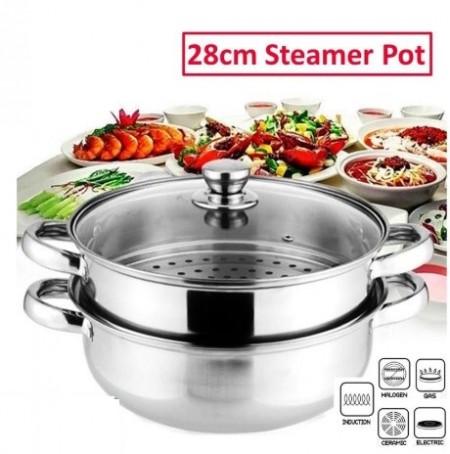 Steam Pot 2 Layer High Quality Stainless Steel Pengukus Steamer Cookware Pot Periuk Kukus