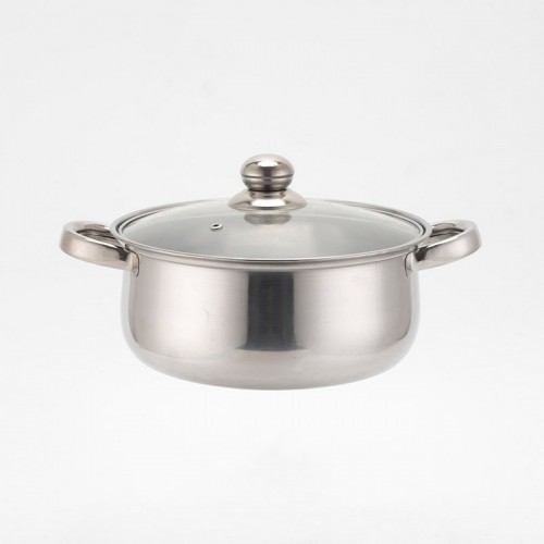 High-Quality Cookware Stainless Steel Soup Pot With Glass Lid (16pcs)