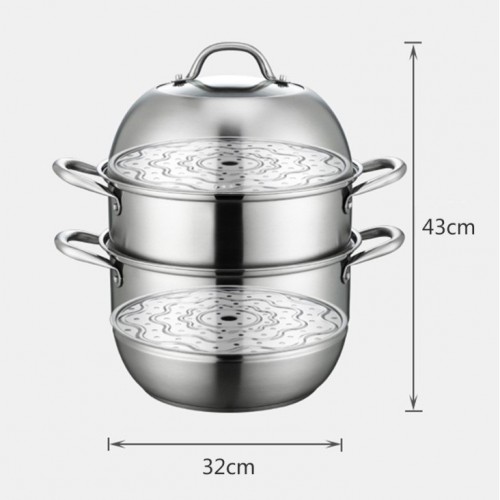 32CM 3 Layer High Quality Multi-Function Stainless Steel Steamer Pot Cookware