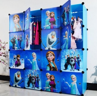 FROZEN BLUE 16C DIY Rack Storage Cabinet Wardrobe With Almari Hanger (BFZ16B)