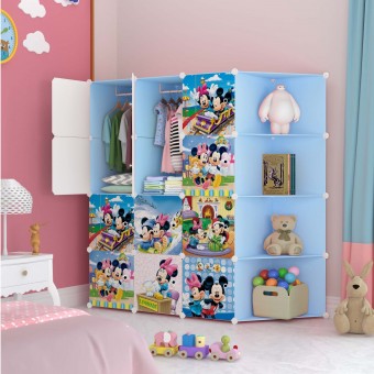 MICKEY BLUE 12C DIY Rack Storage Cabinet Wardrobe Corner Rack With Almari Hanger (MK12CB)
