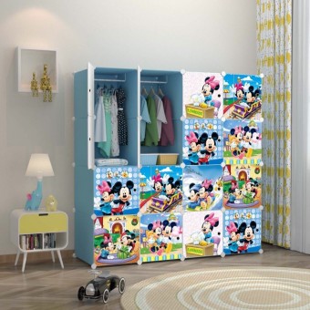 MICKEY BLUE 16C DIY Rack Storage Cabinet Wardrobe With Almari Hanger (MK16B)