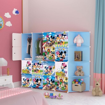 MICKEY BLUE 16C DIY Rack Storage Cabinet Wardrobe Corner Rack With Almari Hanger (MK16CB)