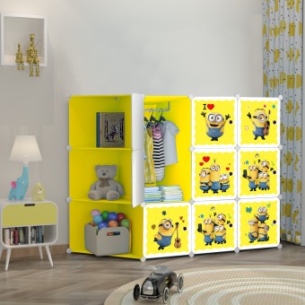 MINION YELLOW 9C DIY Rack Storage Cabinet Wardrobe Corner Rack With Almari Hanger (MN9CY)