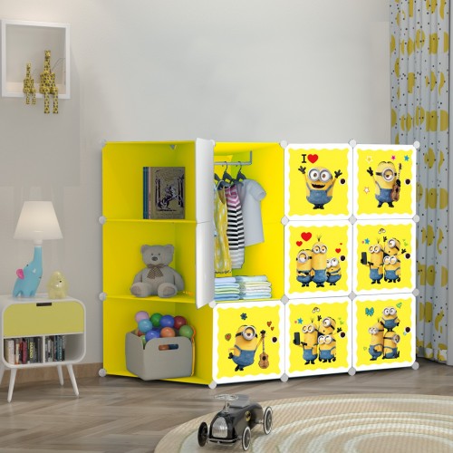 MINION YELLOW 9C DIY Rack Storage Cabinet Wardrobe Corner Rack With Almari Hanger (MN9CY)