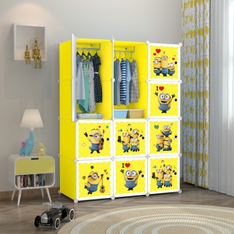 MINION YELLOW 12C DIY Rack Storage Cabinet Wardrobe With Almari Hanger (MN12Y)