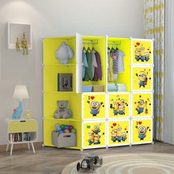 MINION YELLOW 12C DIY Rack Storage Cabinet Wardrobe Corner Rack With Almari Hanger (MN12CY)